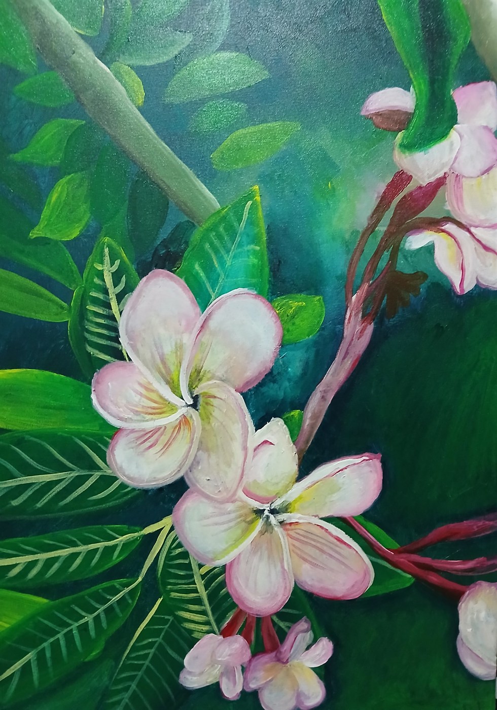 Red Frangipani - Acrylic Painting by Maria Karla L. Gonzales