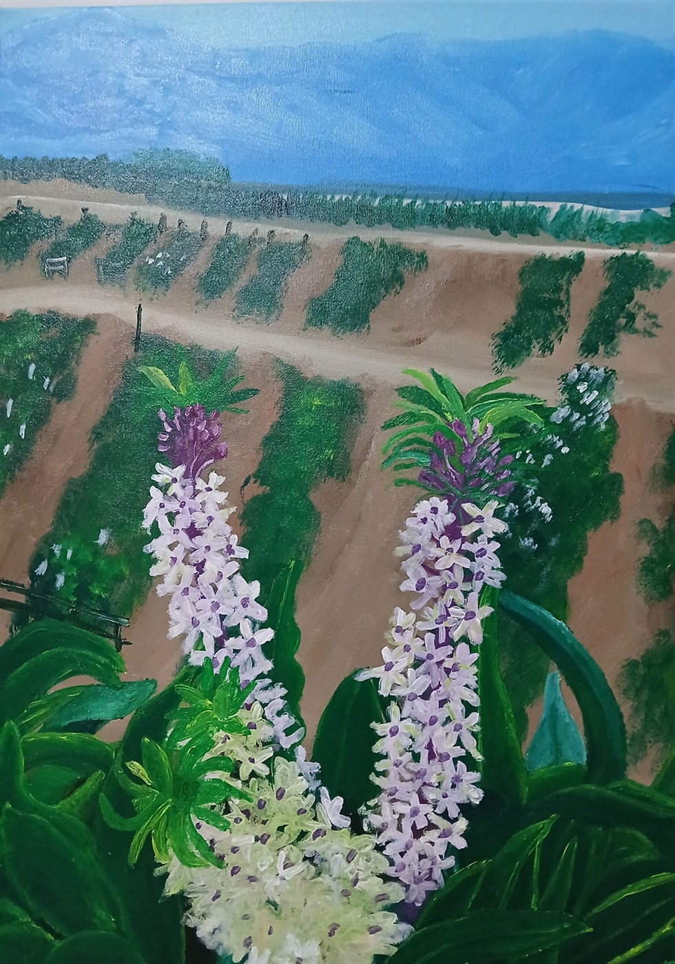 Variegated Pineapple Lily - Acrylic Painting by Maria Karla L. Gonzales